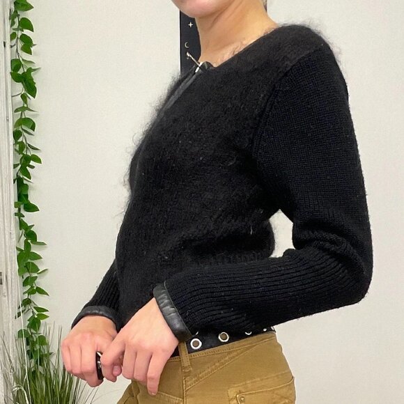 Surface To Air Full Zip wool/mohair cardigan Sweater Long Sleeve Size 38 Black - Picture 2 of 5